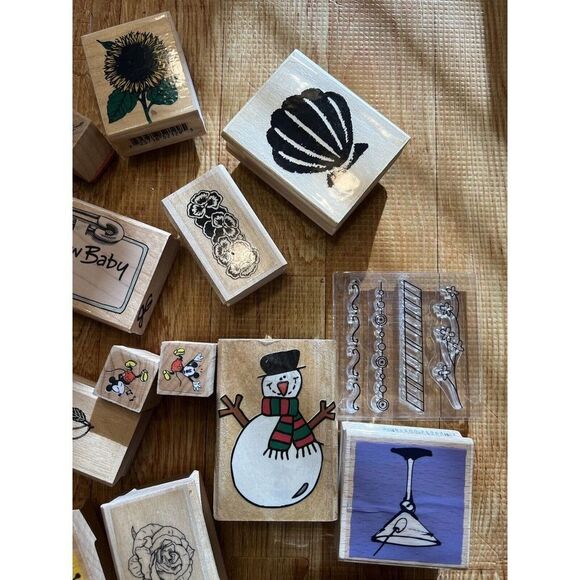 Collection Of Rubber Stamps Wood Mounted 4 Lbs #K184 Misc Designs - Picture 3 of 13